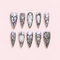 Chrome Heart Stiletto Press-On Nails - Silver Chrome