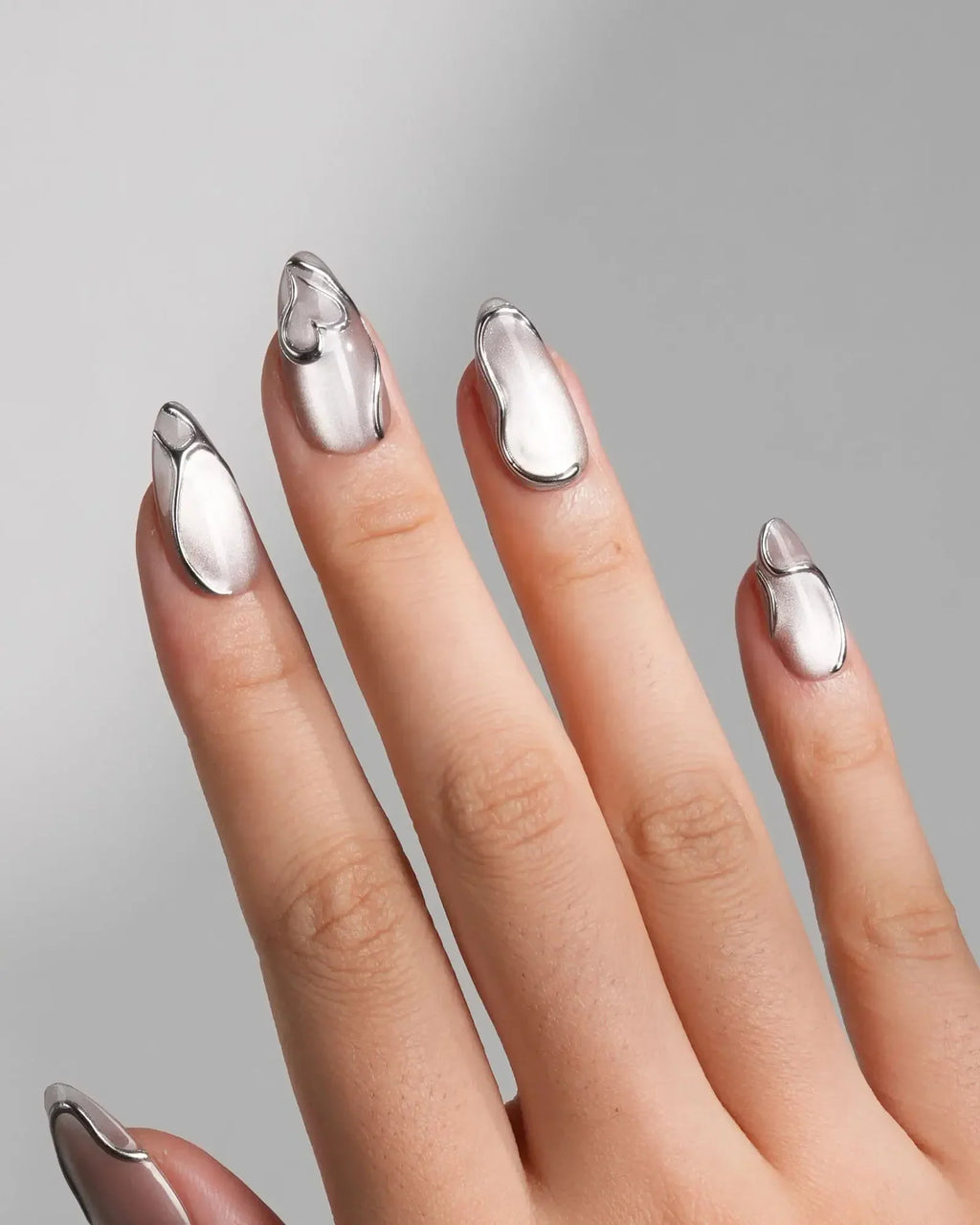 Chrome lines Reusable Press On Nails
