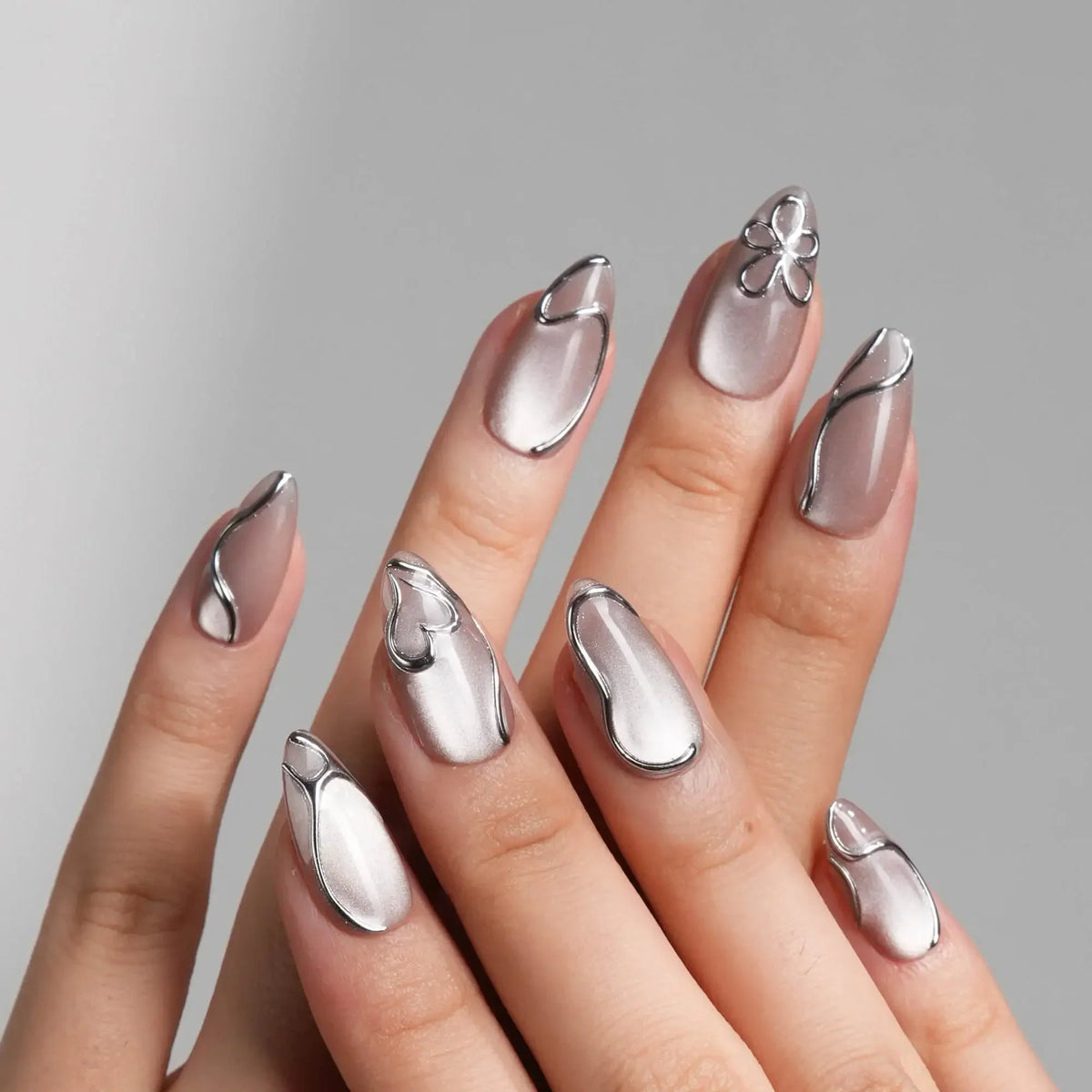 Chrome lines Reusable Press On Nails