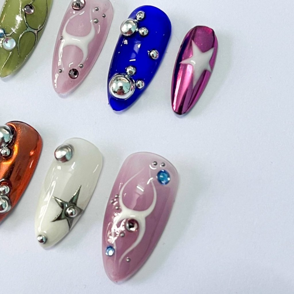 Chrome Molecule Handmade Press On Nails