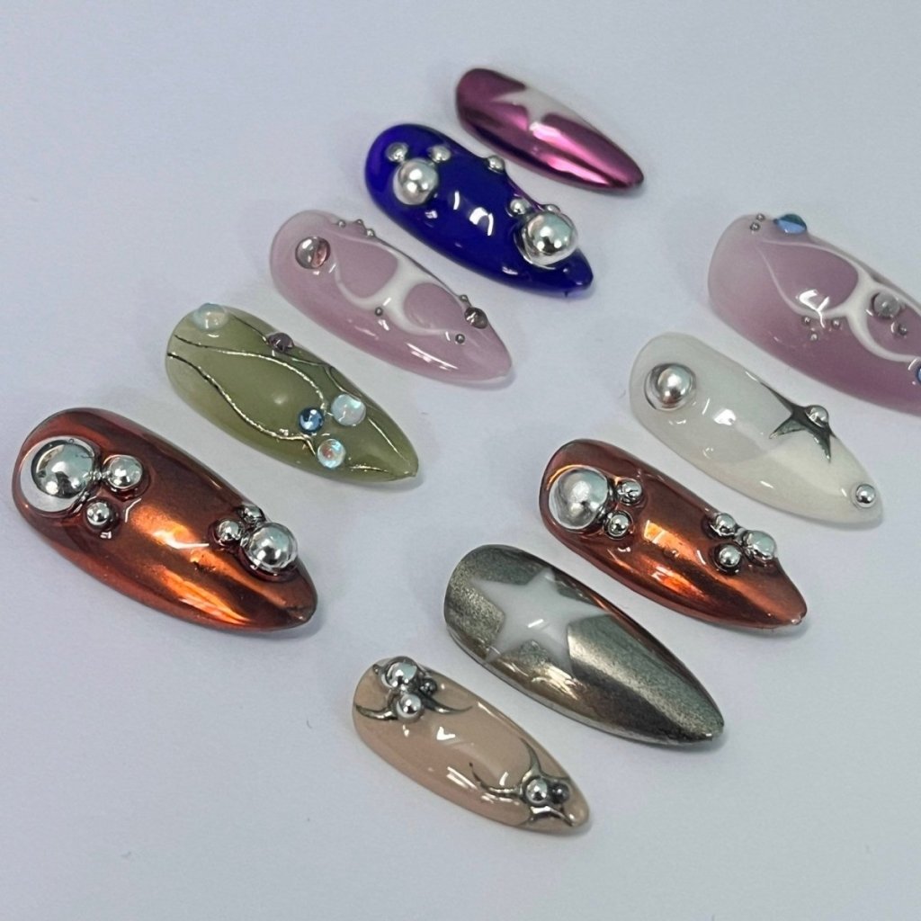 Chrome Molecule Handmade Press On Nails