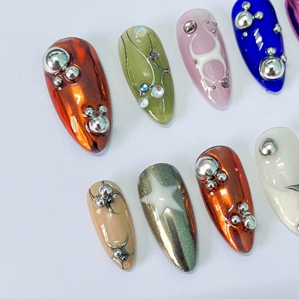 Chrome Molecule Handmade Press On Nails