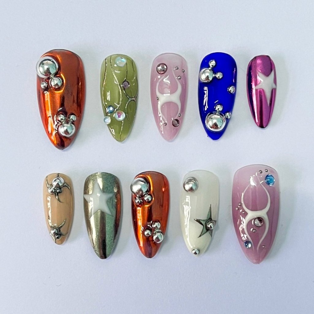 Chrome Molecule Handmade Press On Nails