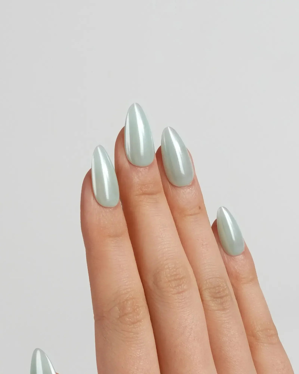Chrome Mint Green Reusable Press On Nails