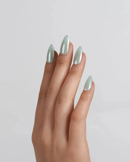 Chrome Mint Green Reusable Press On Nails