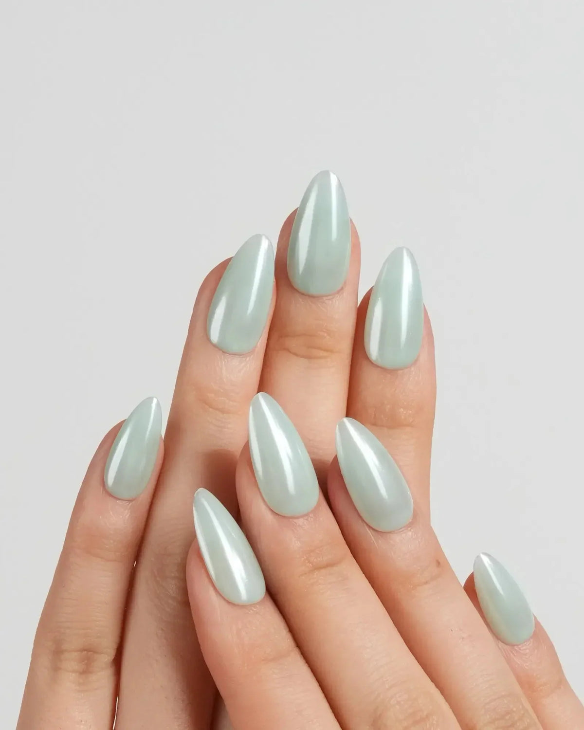 Chrome Mint Green Reusable Press On Nails