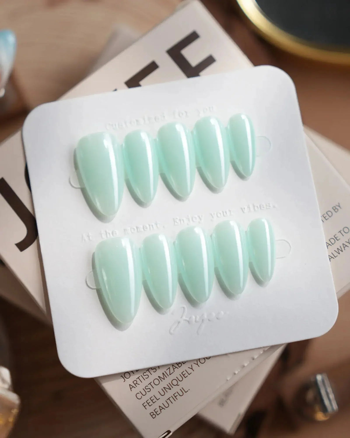 Chrome Mint Green Reusable Press On Nails