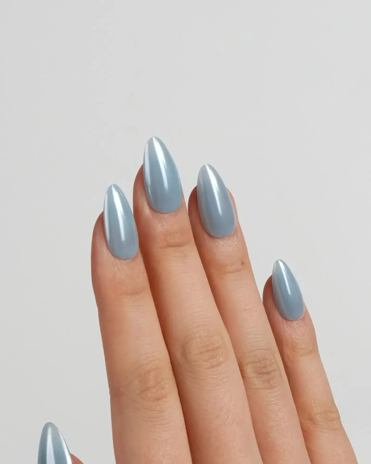 Chrome Sky Blue Reusable Press On Nails