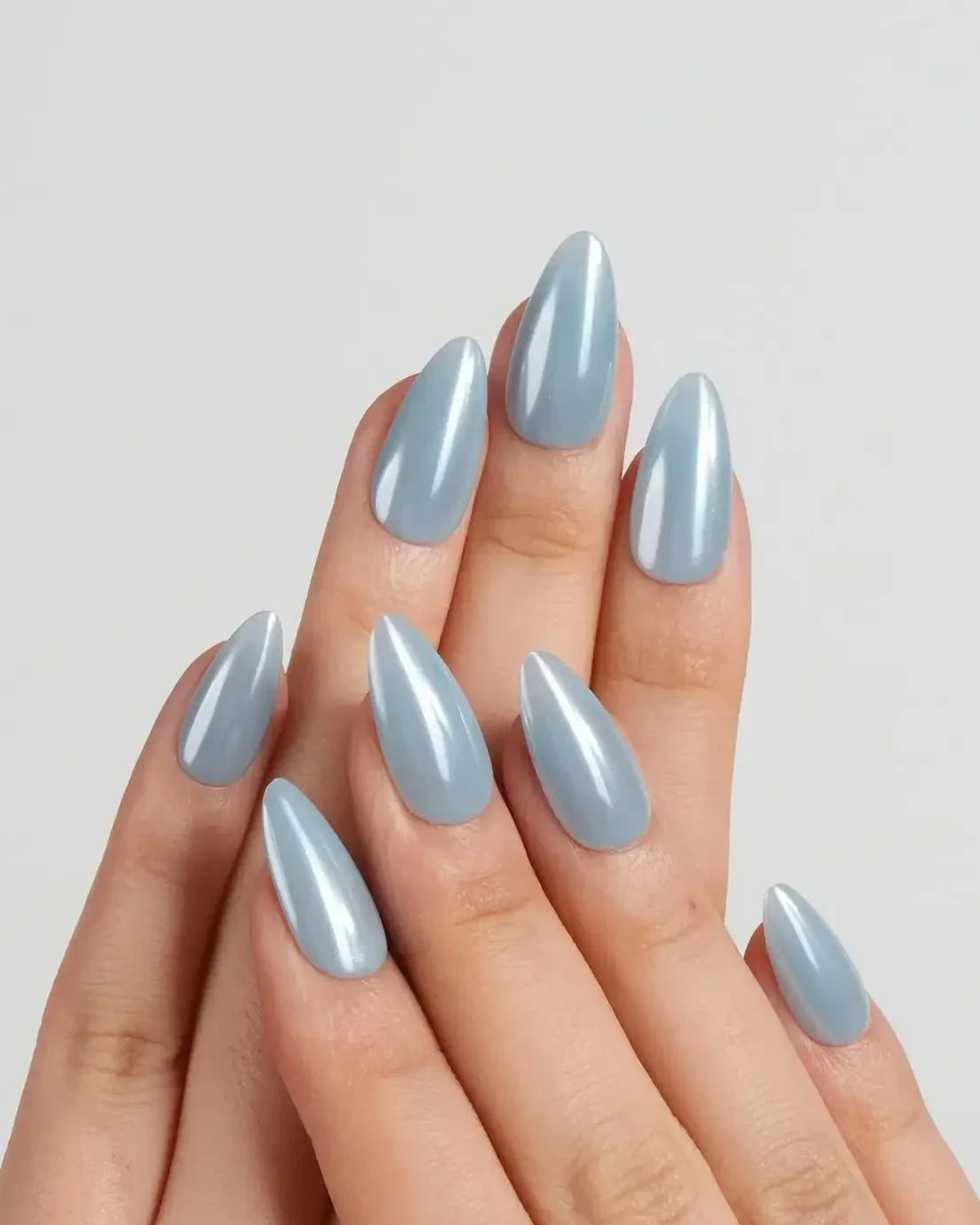 Chrome Sky Blue Reusable Press On Nails
