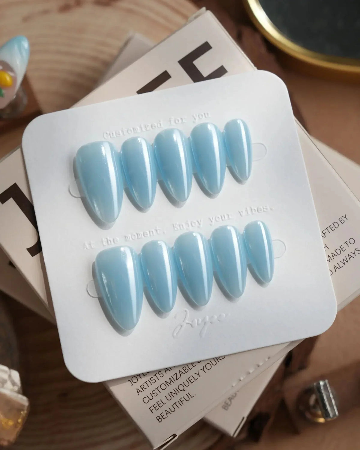 Chrome Sky Blue Reusable Press On Nails