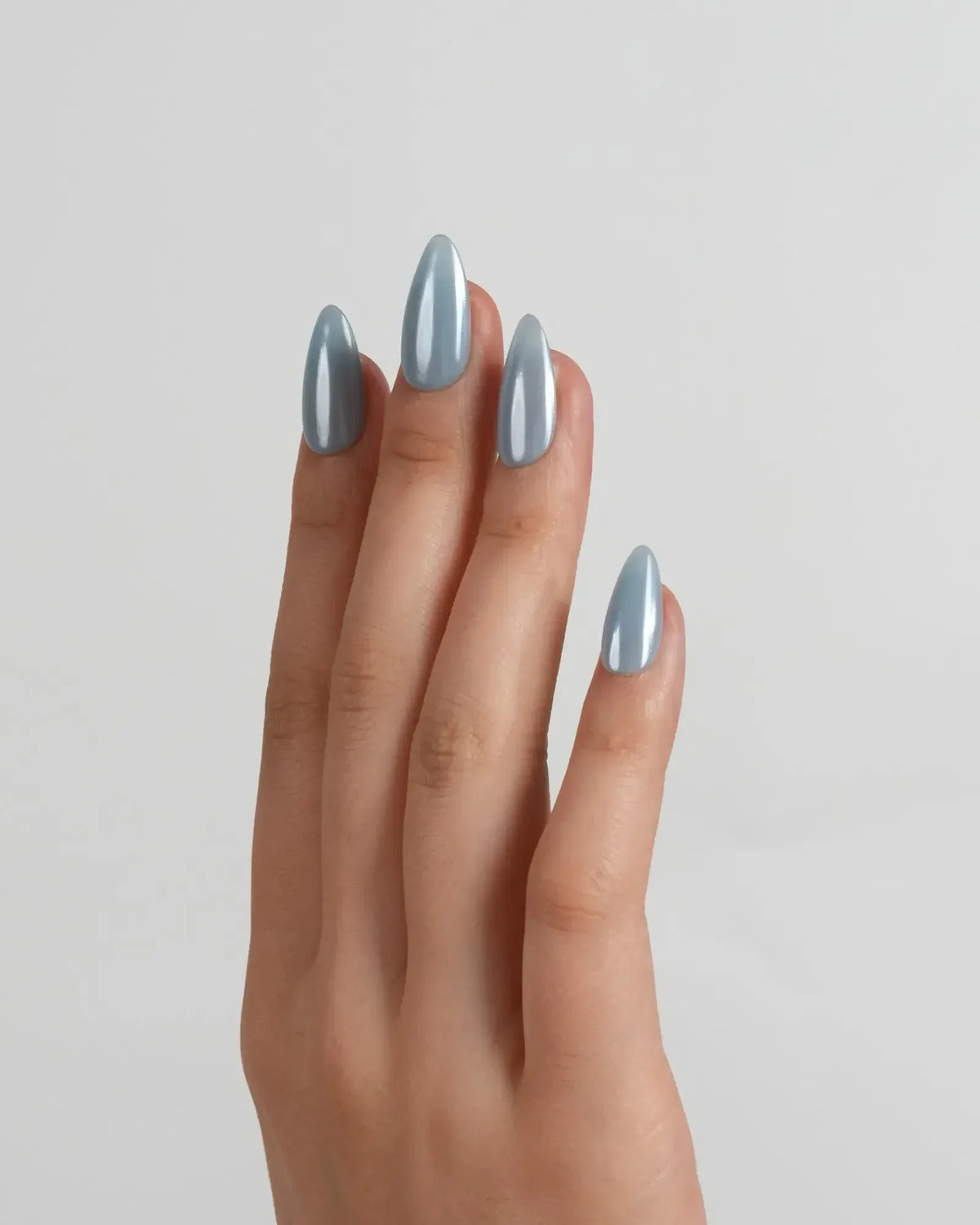 Chrome Sky Blue Reusable Press On Nails