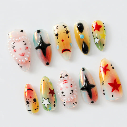 Artistic Clown-Themed by Dory's Picks Bold and Vibrant Carnival-Inspired Design Unique and Artistic Nail Design| Limited Edition OB578HK
