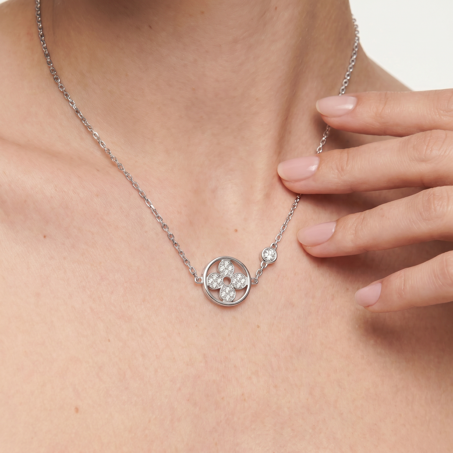 Blossom Pavé Floral Round Pendant Necklace