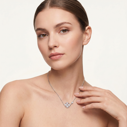 Blossom Pavé Floral Round Pendant Necklace