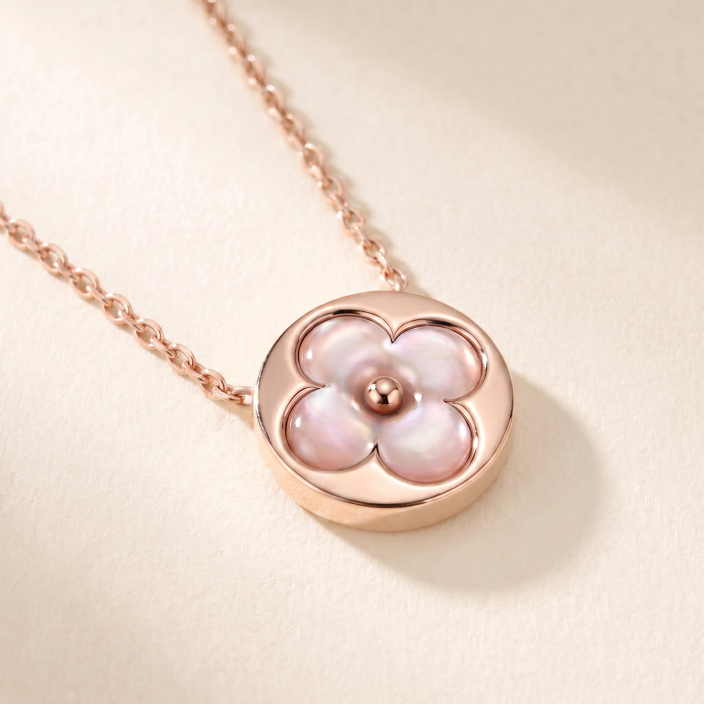 Rose Blossom Inlay Round Pendant Necklace