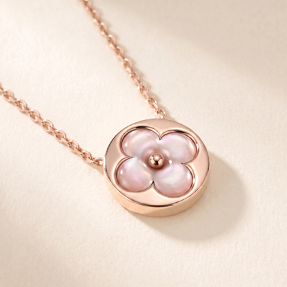 Rose Blossom Inlay Round Pendant Necklace