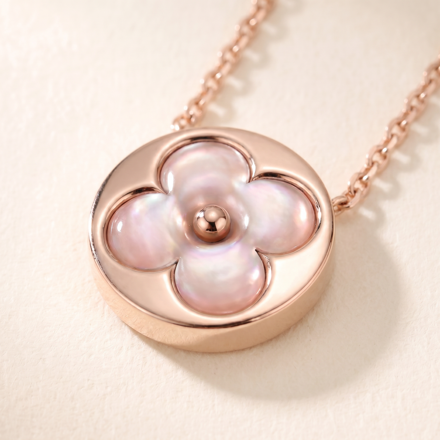 Rose Blossom Inlay Round Pendant Necklace