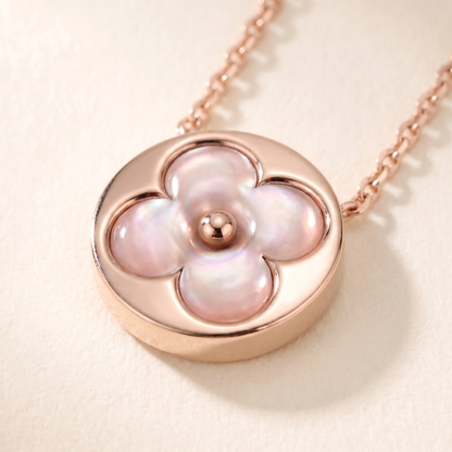 Rose Blossom Inlay Round Pendant Necklace