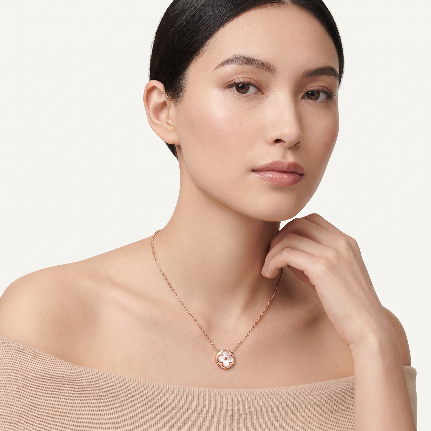 Rose Blossom Inlay Round Pendant Necklace