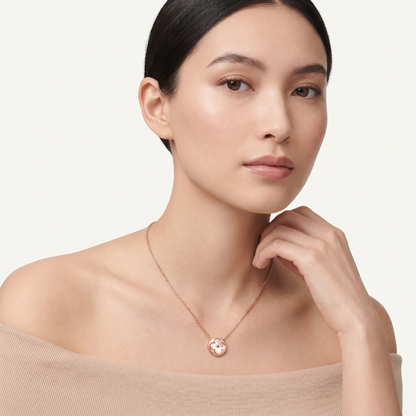 Rose Blossom Inlay Round Pendant Necklace