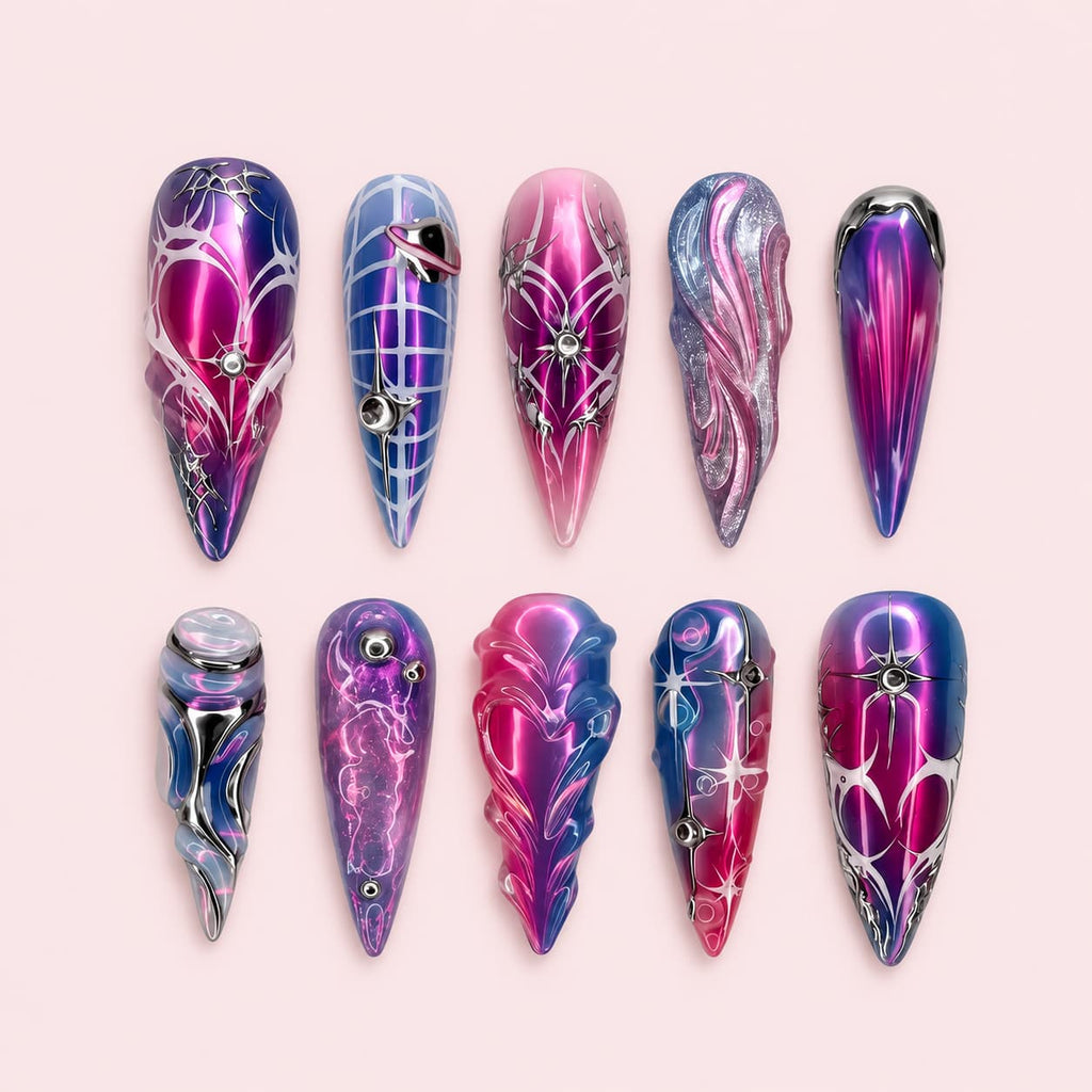 Cosmic Chrome Stiletto Press-On Nails