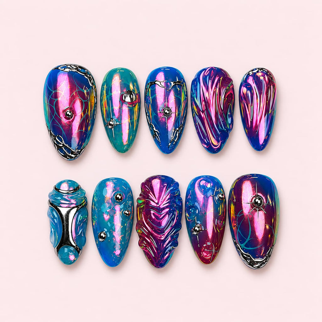 Cosmic Color-Shift Short Almond Press-On Nails