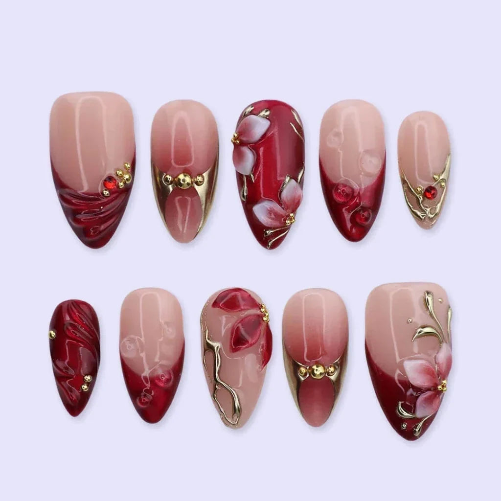 Crimson Devotion Red Handmade Press On Nails
