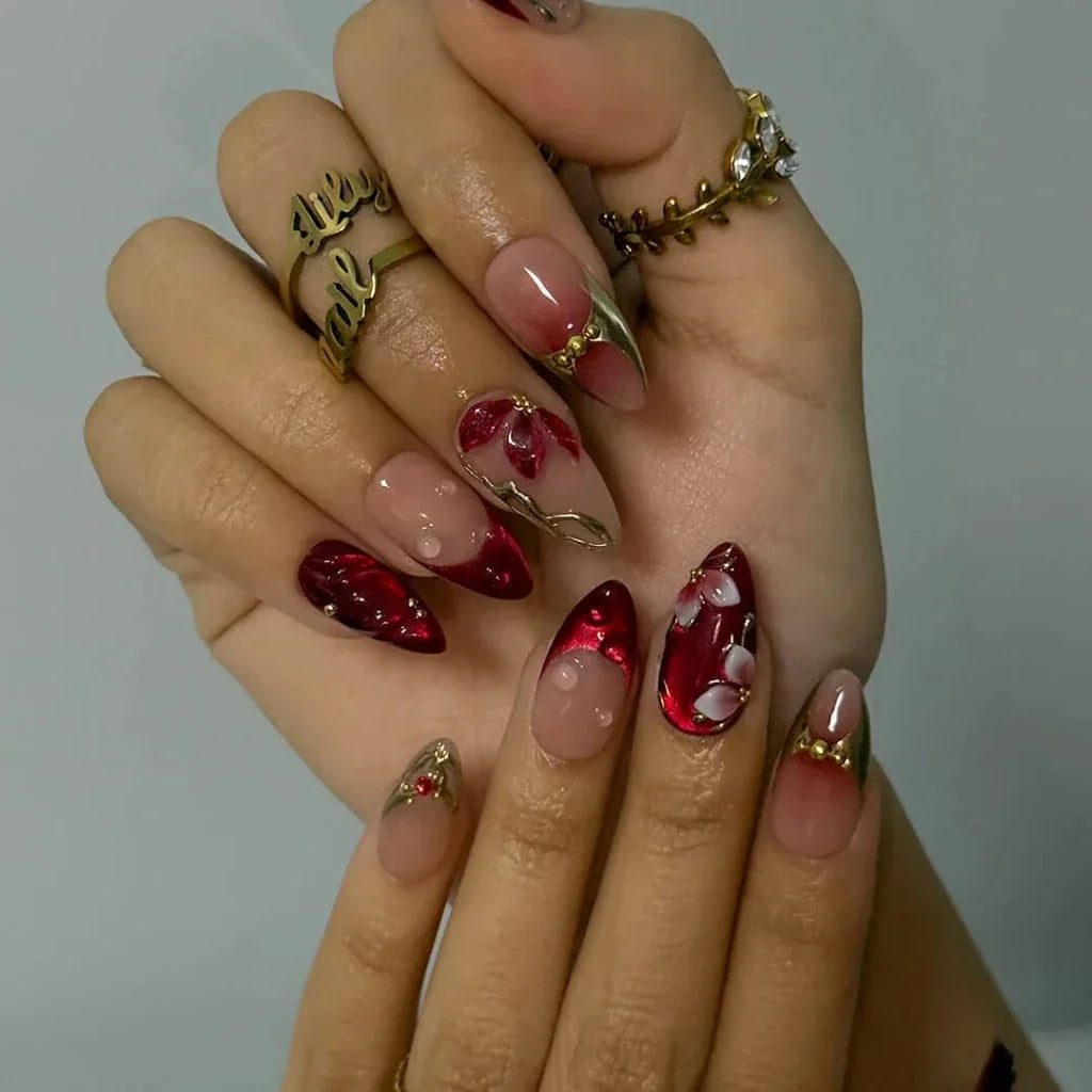 Crimson Devotion Red Handmade Press On Nails