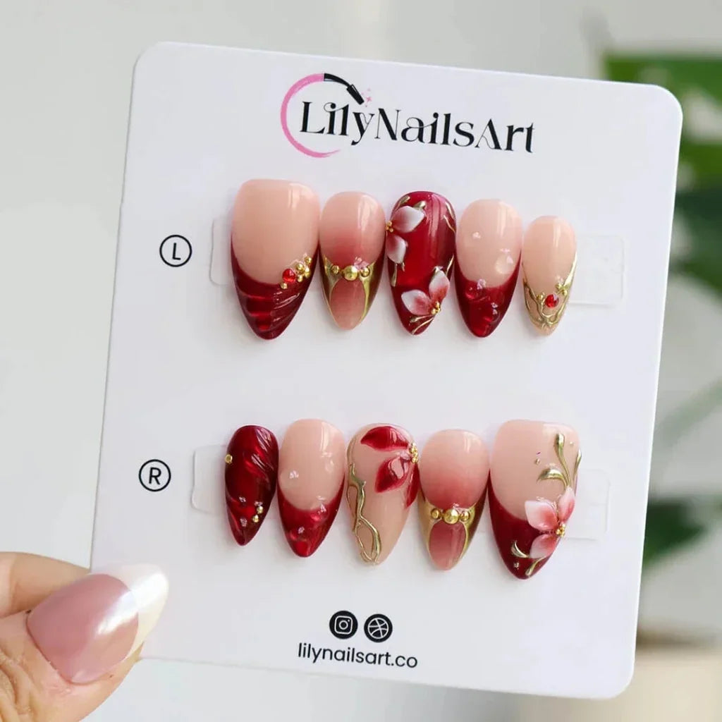 Crimson Devotion Red Handmade Press On Nails