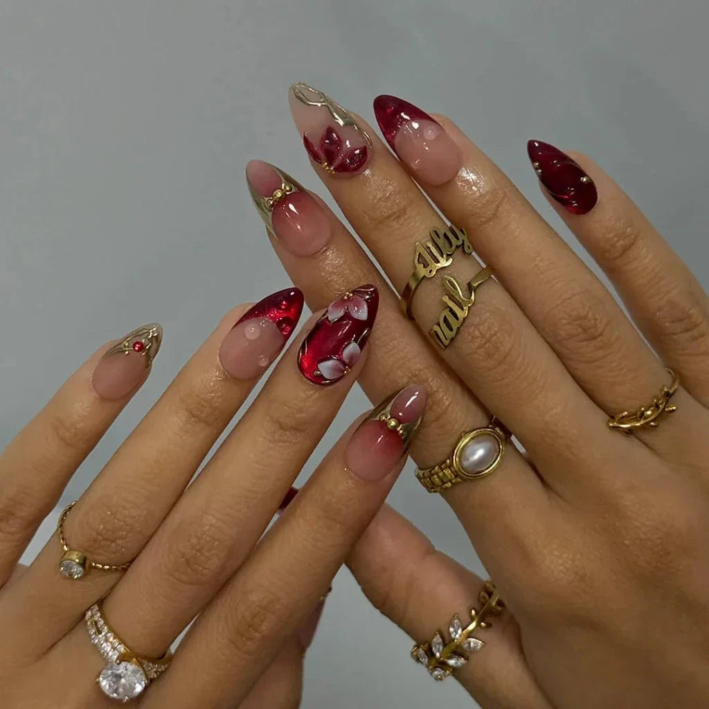 Crimson Devotion Red Handmade Press On Nails