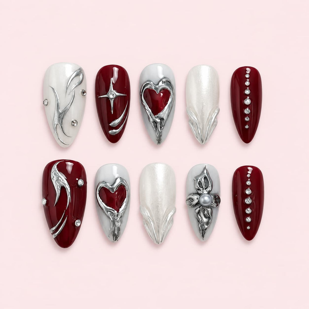 Crimson Heart Gothic Stiletto Press-On Nails
