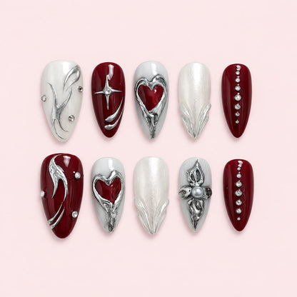 Crimson Heart Gothic Stiletto Press-On Nails