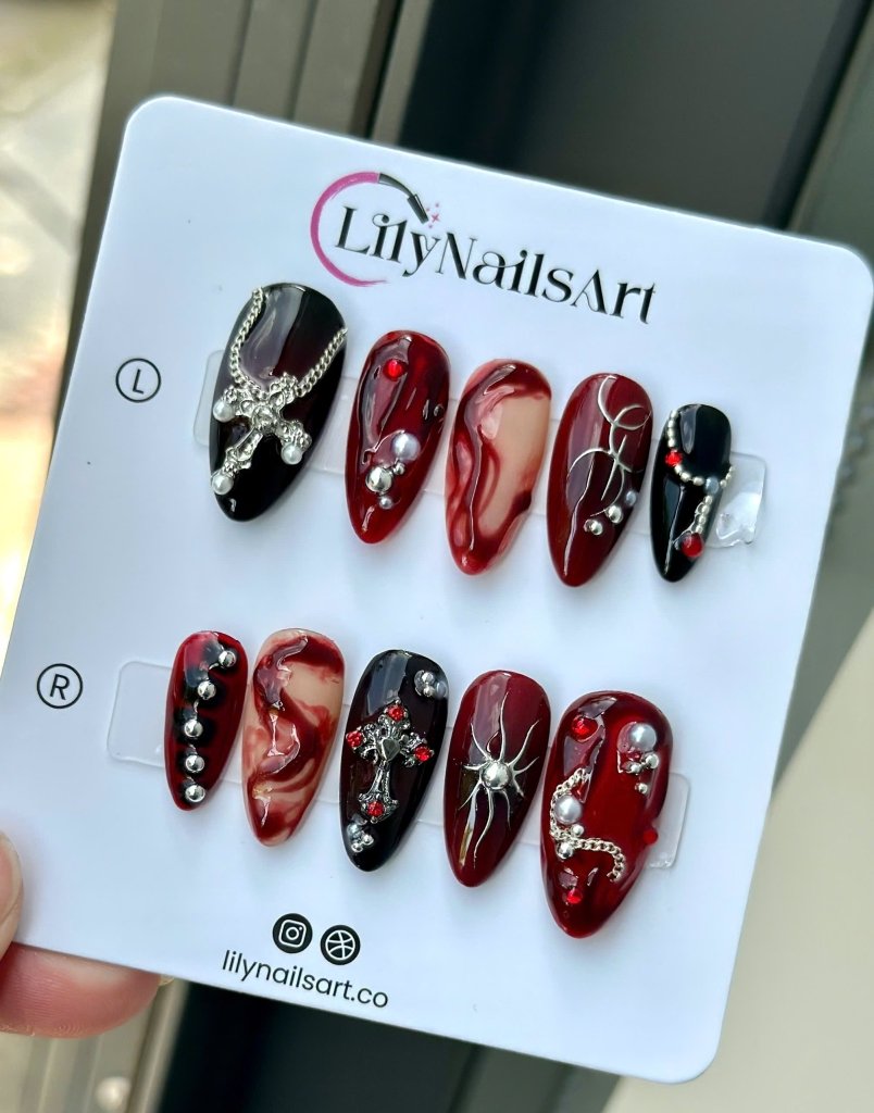 Crimson Sin Red Gothic Handmade Press On Nails