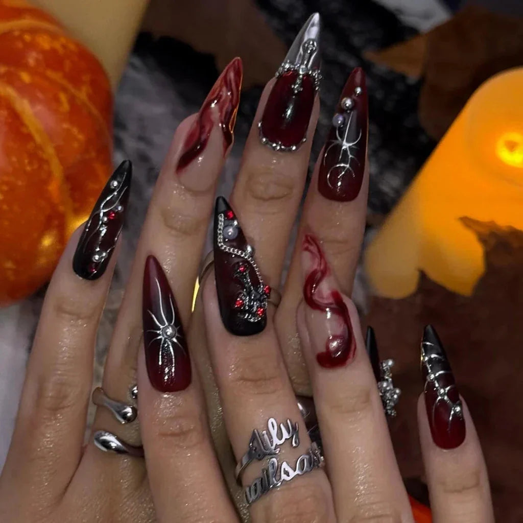 Crimson Sin Red Gothic Handmade Press On Nails
