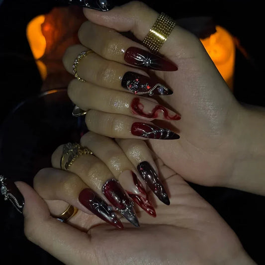Crimson Sin Red Gothic Handmade Press On Nails