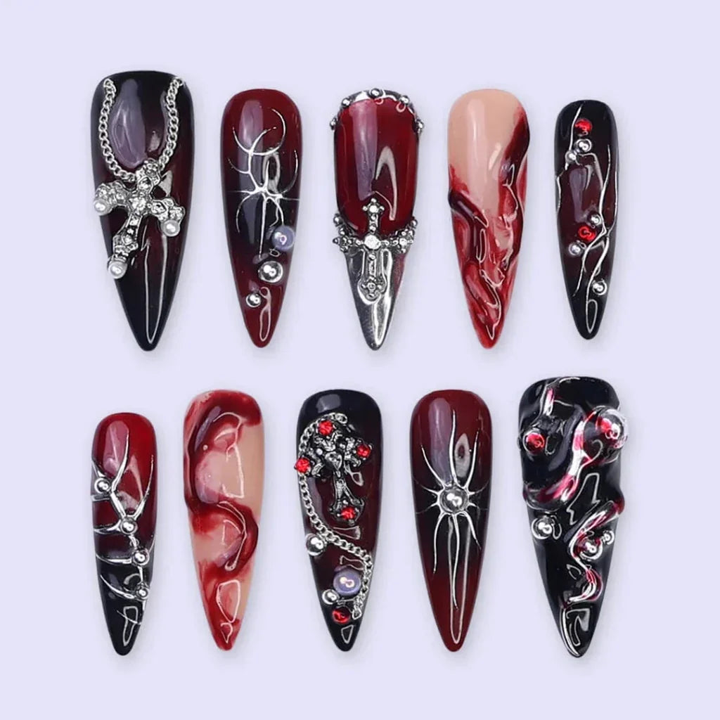 Crimson Sin Red Gothic Handmade Press On Nails