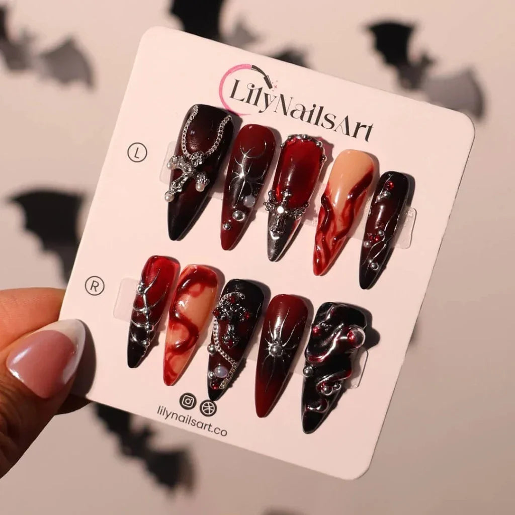 Crimson Sin Red Gothic Handmade Press On Nails
