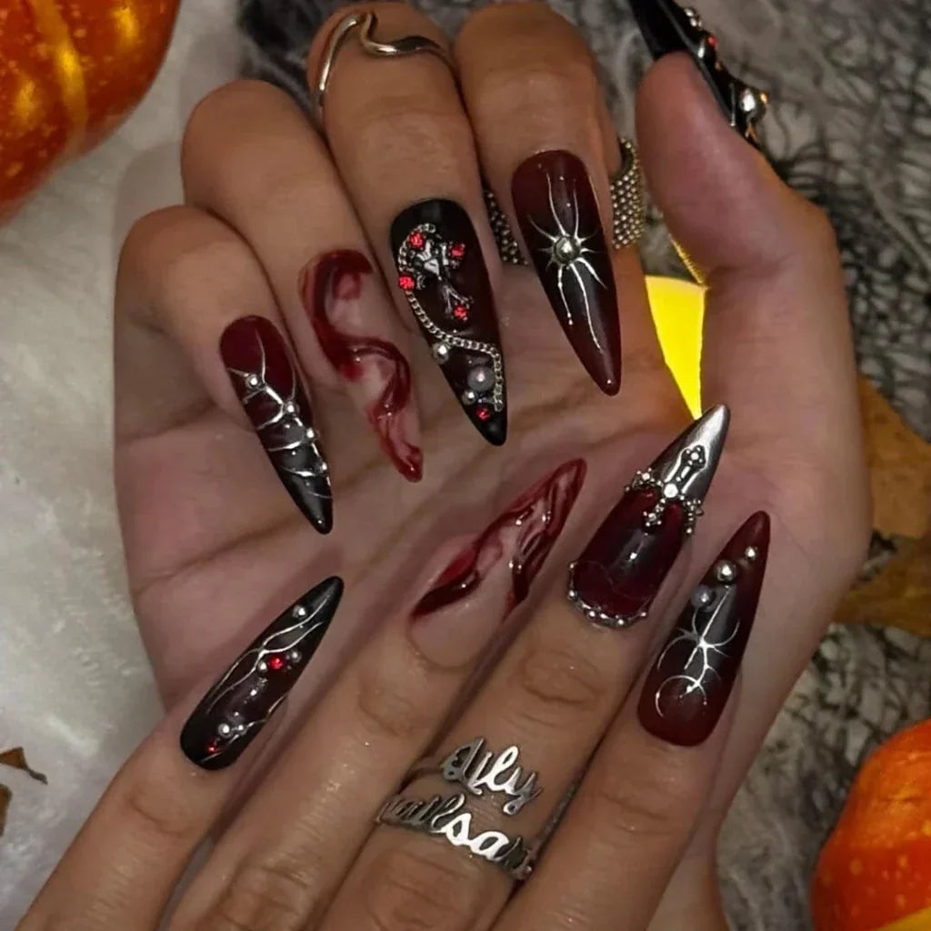 Crimson Sin Red Gothic Handmade Press On Nails