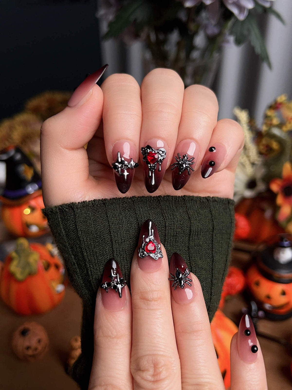 Crimson Veil Reusable Press On Nails