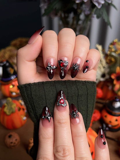 Crimson Veil Reusable Press On Nails