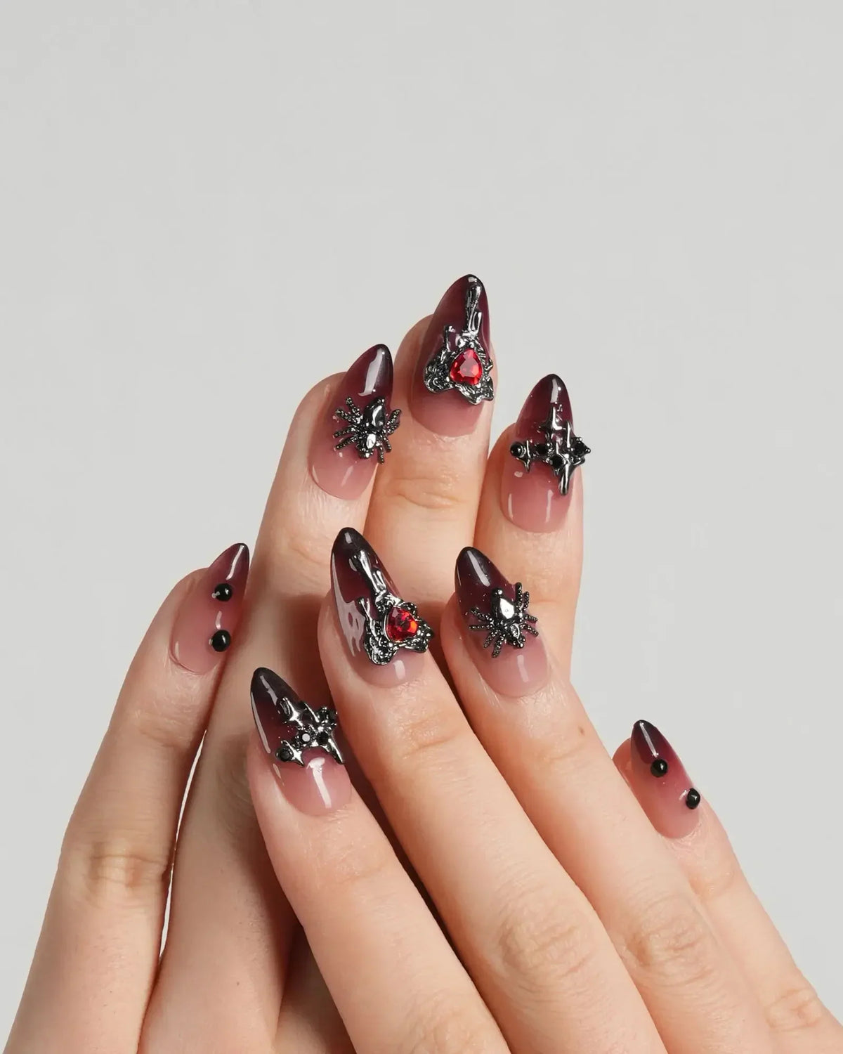 Crimson Veil Reusable Press On Nails