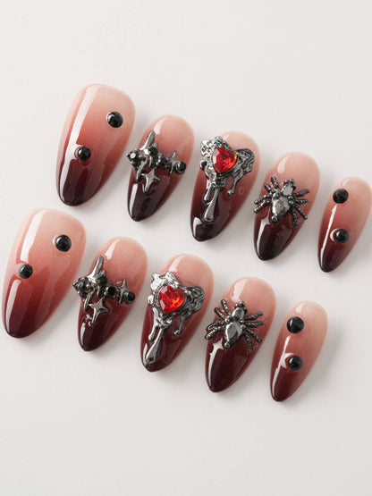 Crimson Veil Reusable Press On Nails