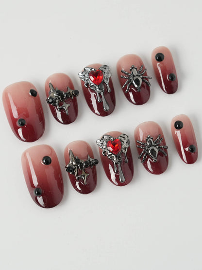 Crimson Veil Reusable Press On Nails