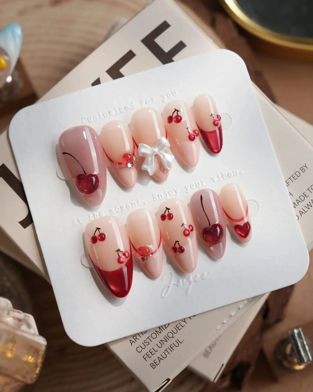 Crystal Cherry Reusable Press On Nails