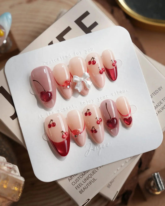 Crystal Cherry Reusable Press On Nails