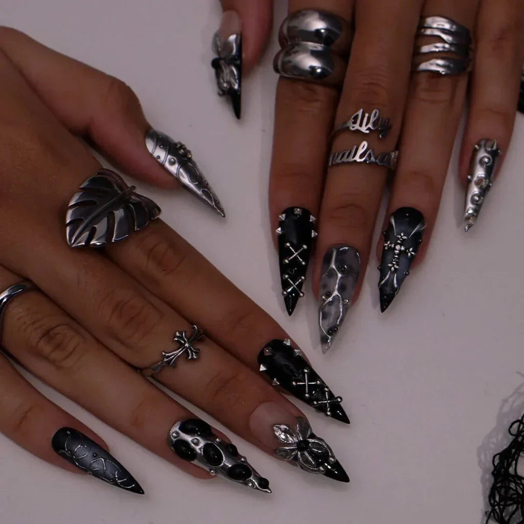 Dark Altar Silver Handmade Press On Nails