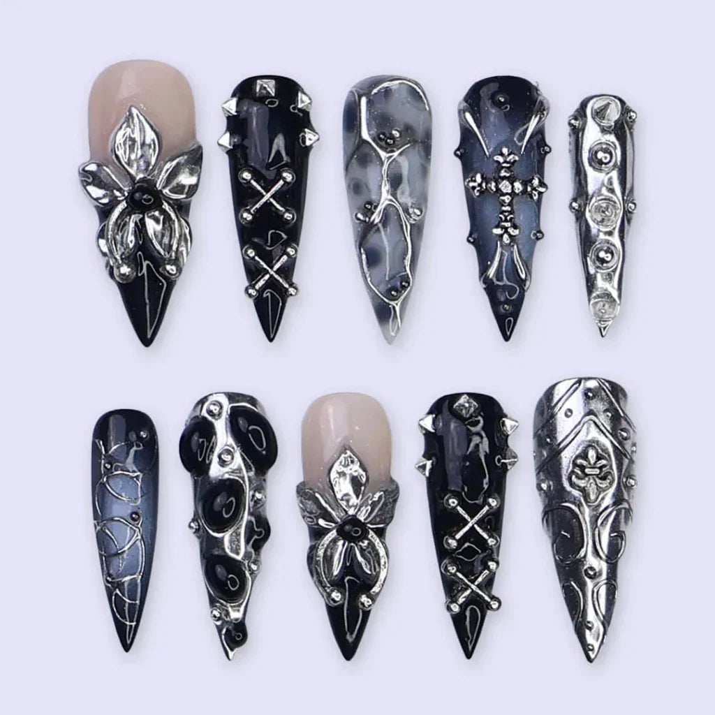 Dark Altar Silver Handmade Press On Nails