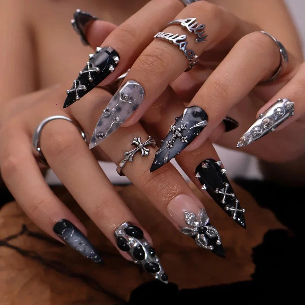 Dark Altar Silver Handmade Press On Nails