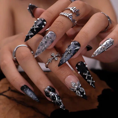 Dark Altar Silver Handmade Press On Nails