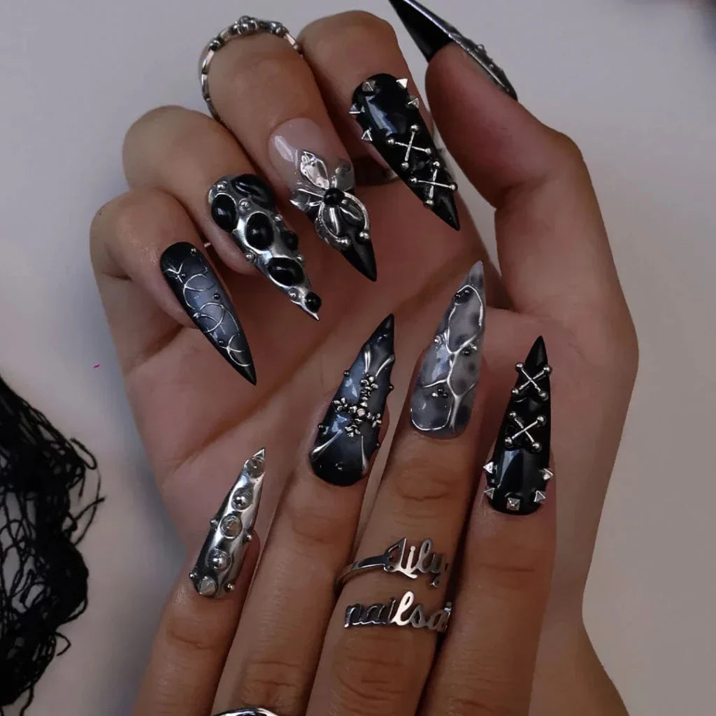 Dark Altar Silver Handmade Press On Nails